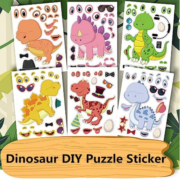 12pcs - Lot Dinosaur Make Your Own Face DIY Puzzle Sticker Kid Sticker Toy