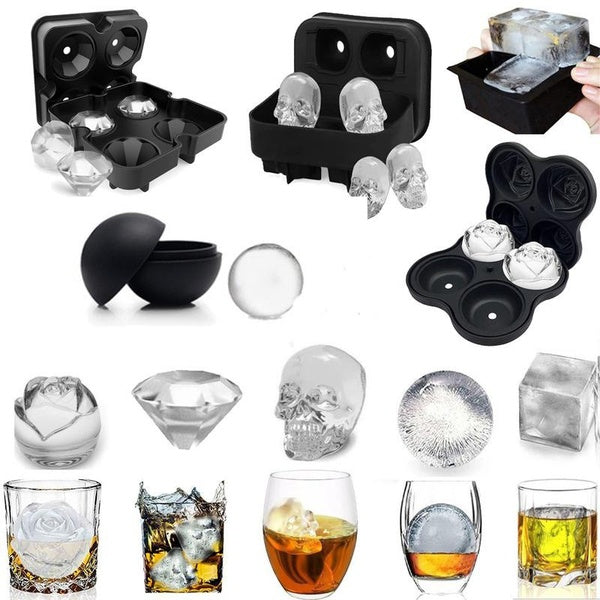 Ice Cube Tray DIY Creative Silica Gel 3D Rose,Diamond,Skull Shape Ice Maker Mold Home Party Bar Tool for Cold Drink Whiskey Wine Cocktail Ice Cream