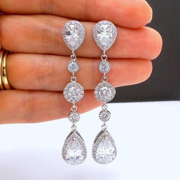 Boucles d'oreilles pendantes en argent sterling 925 avec cristal de saphir blanc en forme de larme, cadeaux de mariage
