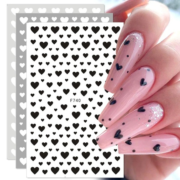 1PC 3D Nail Stickers Black Heart Love Stars Self-Adhesive Slider Letters Nail Art Decorations Stars Decals Manicure Accessories