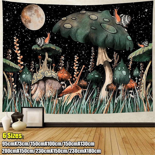 Psychedelic Mushroom Tapestry Moon and Stars Tapestry Snail Tapestry Fantasy Plants and Leaves Tapestry Wall Hanging Room Sizes:95cmX73cm-150cmX100cm