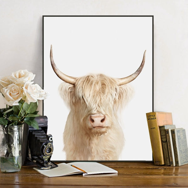 Canvas Nordic Pictures Home Decoration Highland Cow Paintings Wall Art HD Prints Simple Animal Poster Modular For Living Room No frame