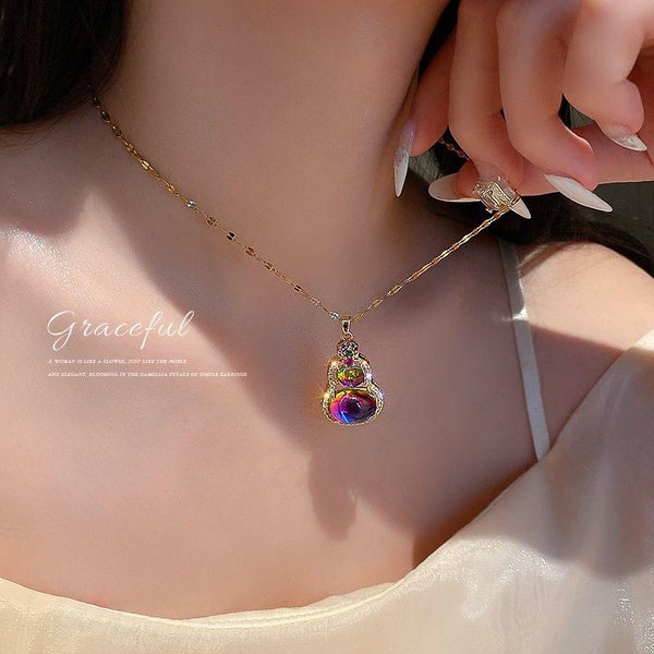 Purple Color Titanium Steel Hoist Pendant Necklace Light Luxury Niche Design Sense Collar Chain Choker 2024 New Trend