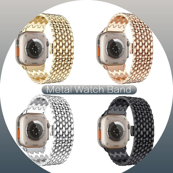 Stainless Steel Strap for Smart Watch Ultra 2-Ultra 49mm 9 8 7 45mm 41mm 44mm 40mm 42mm 38mm for SmartWatch Series SE 6 5 4 3 2 1, Dragon Pattern Met