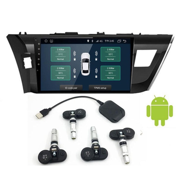 USB Android TPMS Car Tire Pressure Monitoring System Display 4 Internal external Sensors Android Navigation Tyre Pressure Alarm