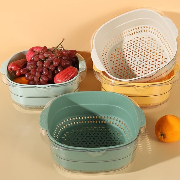 Fournitures de cuisine Panier de vidange double pour fruits et légumes Passoire de lavage Égouttoir pliable Gadgets de cuisine Accessoires