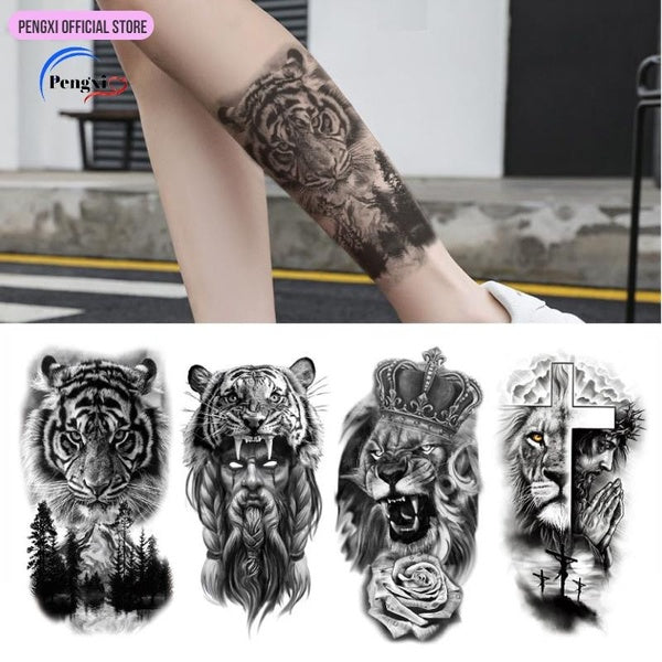 Tattoo Supplies: Realistic Lion and Tiger Temporary Tattoos for Body Art，Dark Lion and Tiger Temporary Tattoos for Realistic Arm and Half Sleeve Body