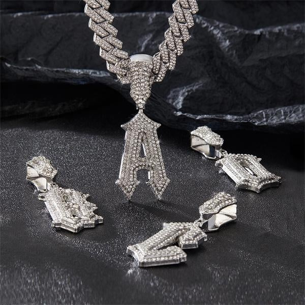 Punk Luxury Rhinestone Letters Pendant Necklace for Women Men15mm Hip Hop Iced Out Cuban Link Cuban Chain Necklace Charm Jewelry Accessories Fashion Matron Inn