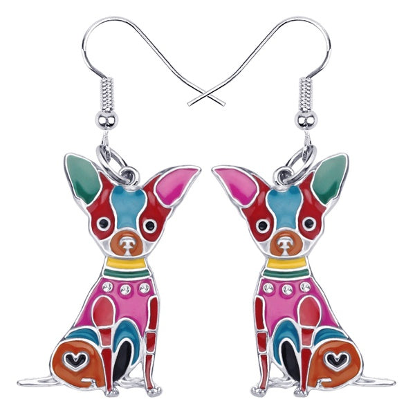 Enamel Alloy Chihuahua Dog Earrings Dangle Drop Fashion Unique Animal Jewelry For Women Girls Teen Kids Charms Gifts Party Accessories