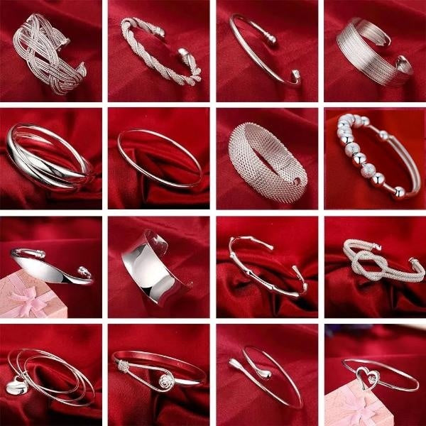 1pcs Trendy 925 Sterling Silver Bangles Bracelet Charms Cute Open for Women Fashion Jewelry Adjustment Size Cuff Wedding Party