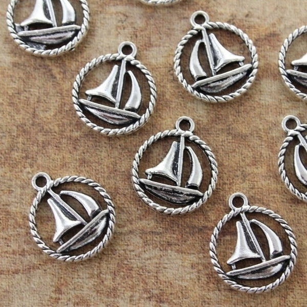 Made By Hand 15 Sail Boat Charms Sail Boat Pendants Antiqued Silver Tone Double Sided 15 Mm, Making DIY Handmade Accessories Craft Making or Jewelry