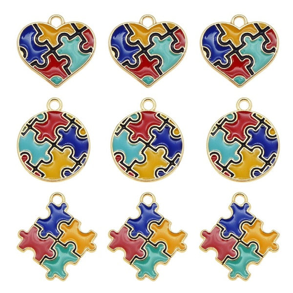 18pcs Enamel autism pendant Colorful Jewelry Making DIY Handmade Craft Puzzle Piece Charms For Bracelet Earrings Cute Gift DIY