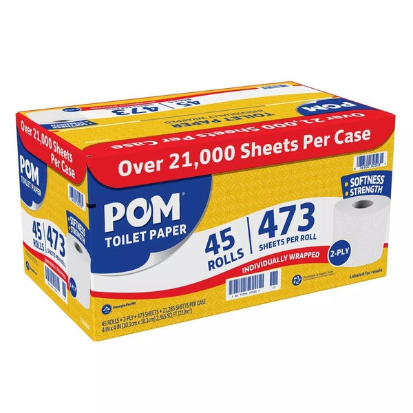 POM 2-Ply Toilet Paper 473 sheets-roll, 45 rolls