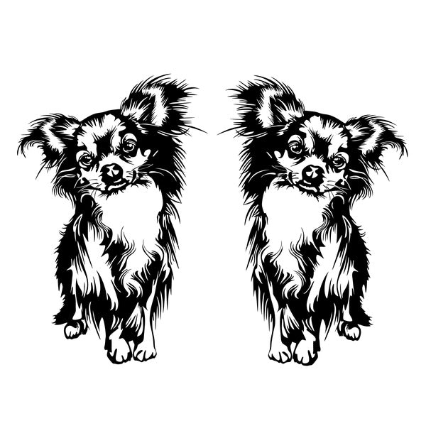 2pcs, 23cm CHIHUAHUA Long Hair Dog Night Reflective Stickers Vinyl Decal Car Window Sticker
