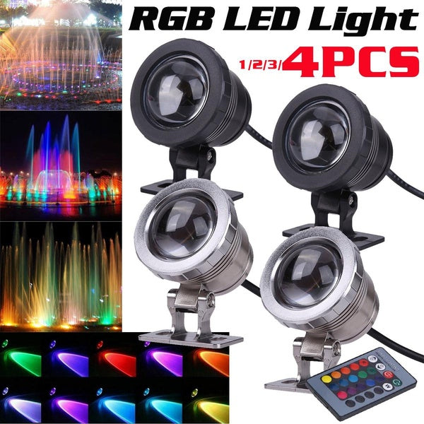 10W Waterproof RGB LED Underwater Light Submersible Garden Pond Fountain Remote Controlled Lamp for Swimming Pool Aquarium-4-3-2-1PCS