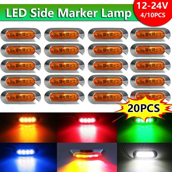20-10-4PCS 12V-24V 4 LED Side Marker Indicator Lights Lamp Waterproof Chrome Bezel Marker Light Tail Lamp for Auto Car Bus Truck Lorry