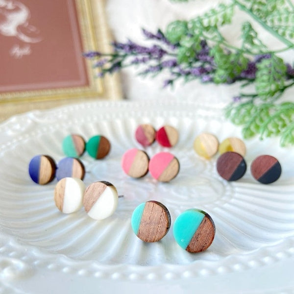 Wooden Earrings Hypoallergenic Steel Earrings, Geometric Acrylic Wood Splicing Hoop Earrings, Round Wooden Fashion Accessories Matron Inn