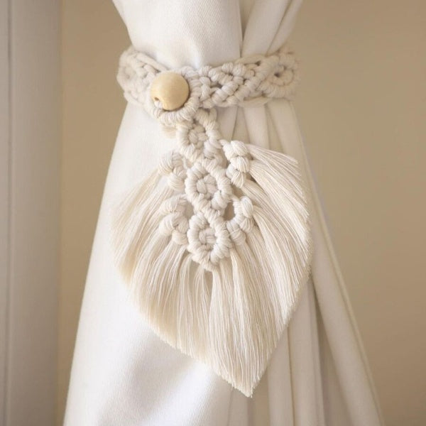 Bohemian Style Handmade Macrame Curtain Tiebacks Cotton Weave Curtains Tieback Straps Tassels Hanging Ball Home Decoration Curtain Accessories