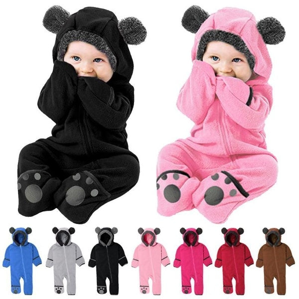 Newborn Infant Baby Bear Boys Girls Zipper Hooded Romper Jumpsuit Clothes for 0-3 Years