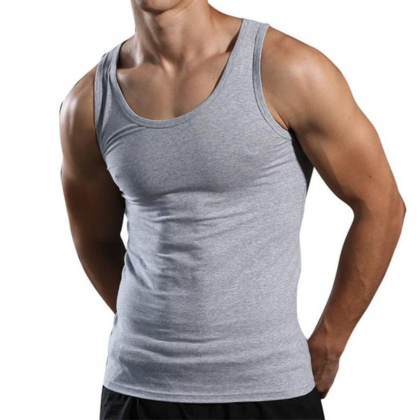 Men's cotton tank top threaded stretch, white vest racer-beam sports vest summer top T-shirt