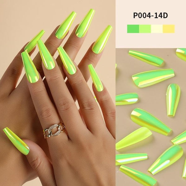 24PCS Mirror Effect Long Coffin Fake Nails Kit With Adhesive Full Cover Artificial False Nail Art Tips Press On Nails
