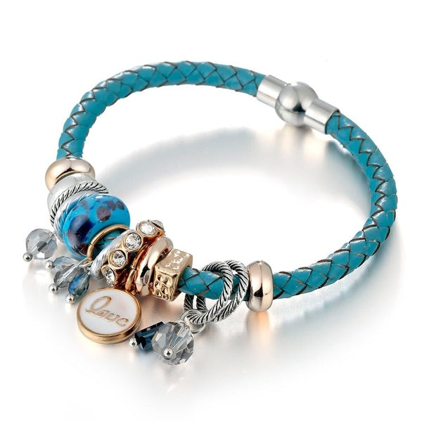 Women Charms Leather Bracelets & Bangles for Female Jewelry Fashion Crystal Beads Magnet Bracelet Pulseiras Bijoux Gift