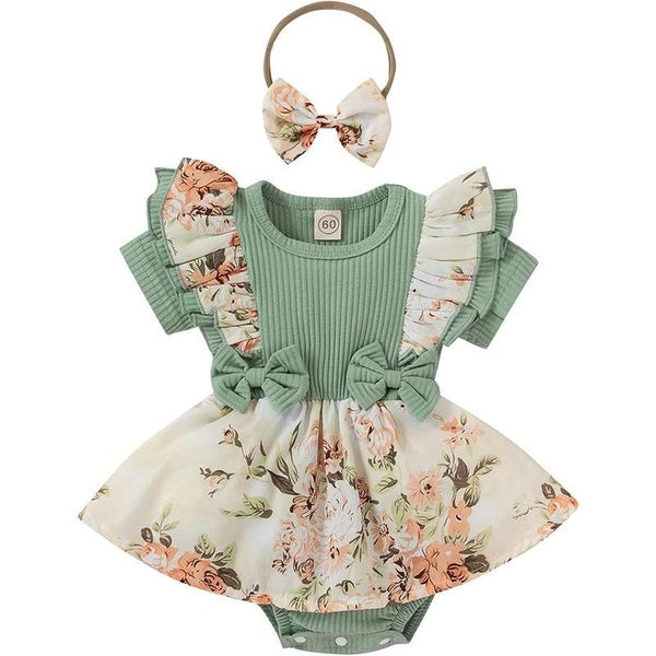 Newborn Baby Girl Clothes Infant Romper Ruffle Sleeve Onesie Outfit Jumpsuit Headband Spring Summer