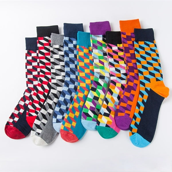 1 Pair Men Womens Socks Cotton Funny Crew Socks Personality Geometry Socks Novelty Gift Socks for Spring Autumn Winter