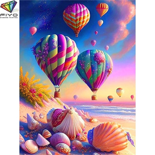 FIYO Hot air Balloon DIY 5D Diamond Painting Full Drill with Number Kits Home and Kitchen Fashion Mosaic Diamond Painting Canvas Wall Decoration Gift