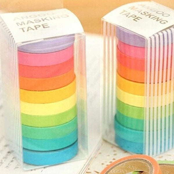 10PCS Colorful Candy Masking Tape Mini Set Colour Box 8MM Washi Deco Sticky