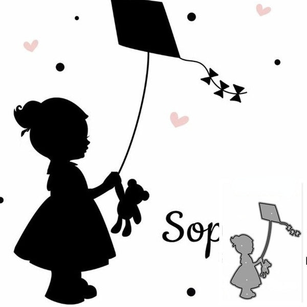 Little Girl Flying A Kite Decoration Metal Cutting Dies DIY Cards Stencils Photo Album Embossing Paper Making Scrapbooking Card Mold Crafts Dies