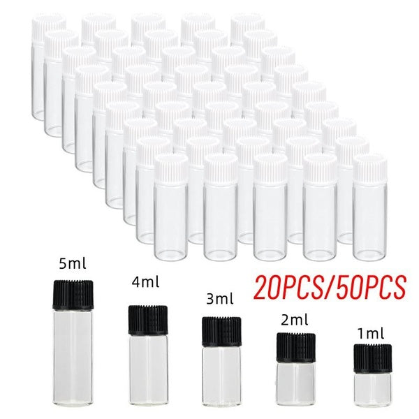 20pcs-50pcs 1ml-2ml-3ml-4ml-5ml Glass Bottles Sample Vials Cosmetic Essential Oil Perfume Bottles with Screw Caps and Plastic Stoppers Mini Sample Pe