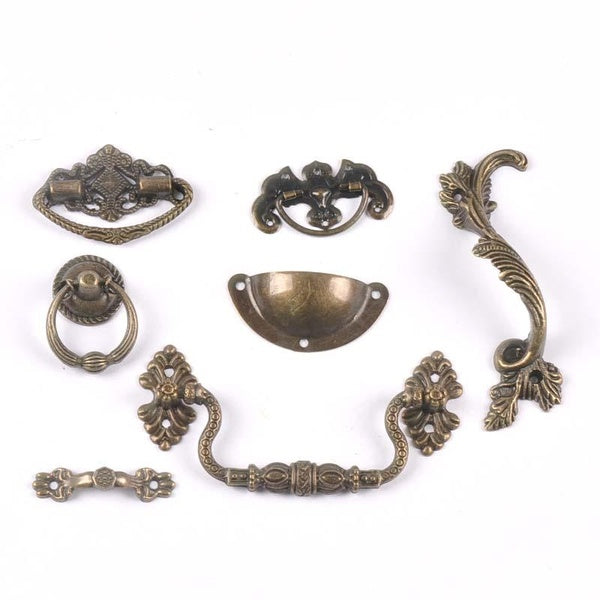 1-5pcs Européen Rétro Antique Rayé Sculpté Poignées De Meubles Cuisine Tire Boîte À Bijoux Placard Armoire Boutons Tiroir Porte c2265
