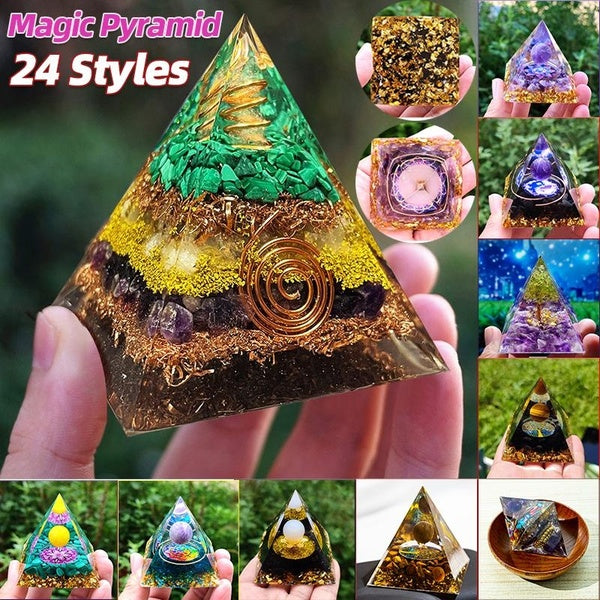 24 Styles Magic Orgonite Pyramid Amethyst Crystal Sphere Quartz Natural Cristal Stone Orgone Energy Healing Reiki Yoga Meditation Tool Home Decor
