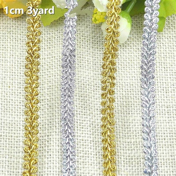 3 Yards 1 Cm Silver Gold Lace Fabric Curtain Ribbon Curved Lace Cutting Sewing Accessories Embroidery Clothes