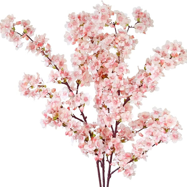 Artificial Cherry Blossom Branches, 39 Inch Faux Cherry Flowers, Silk Tall Fake Flower Vase Arrangements for Home Wedding Decor, Set of 3, Pink