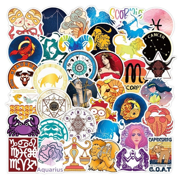 15-50Pcs The Zodiac Signs Stickers Vinyl Waterproof Stickers, for Aptop, Luggage, Car, Skateboard, Motorcycle, Bicycle Decal Graffiti Patches