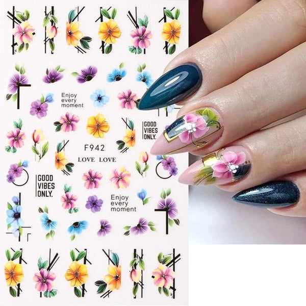 3D Flower Geometry Sliders for Nails Avocado Fruits Summer Nail Stickers French Manicure Decals DIY Design Accessories LAF942