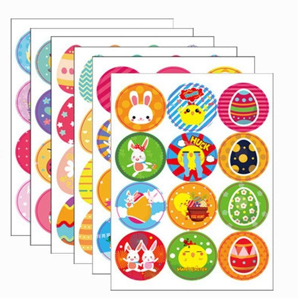 6 Sheets Happy Easter Stickers Self Adhesive Rabbit Diary Stickers Easter Gift Packaging Tags Easter Party Decoration Labels Easter Supplies
