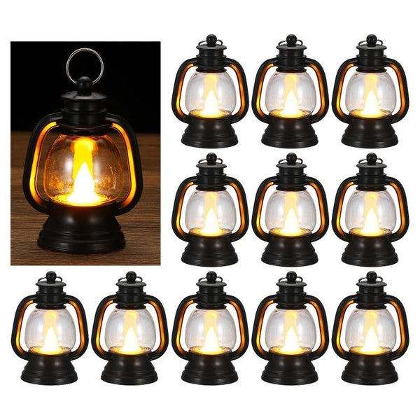 uxcell Mini Lantern with Flickering LED Candle Vintage Candle Lanterns Hanging Decorative for Centerpiece Halloween Christmas Party Silver 12 Pack