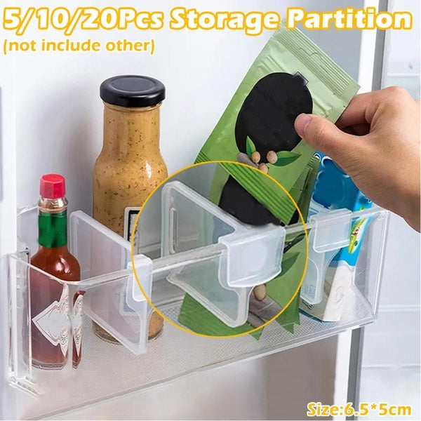 5-10-20 Pcs Storage Partition Refrigerator Storage Partition Kitchen Tool Bottle Rack Assortment Refrigerator Side Door Divider Clips Separating Spli