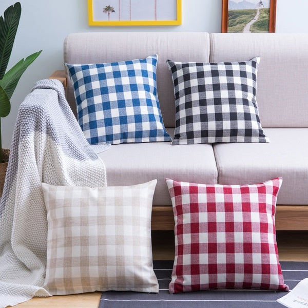 Simple Fashion Classic Plaid Linen Cotton Pillowcase for Sofa Cushion Car Waist Pillowcover Home Décor
