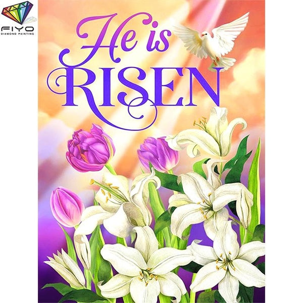 FIYO He is RISEN DIY 5D Diamond Painting Full Drill with Number Kits Home and Kitchen Fashion Mosaic Diamond Painting Canvas Wall Decoration Gift Cra