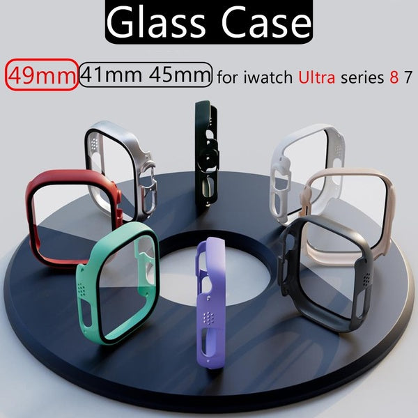 17 colors Tempered Glass PC Case for Apple Watch 49mm Ultra series 8 7 45mm 41mm for iwatch series Ultra 7 8 smartwatch film all-around Screen Protec