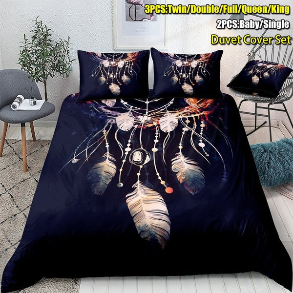 3D Gorgeous Feather Printed Dream Catcher Bedding Set 2-3PCS Duvet Cover Set Baby Single Twin Double Full Queen AU-UK-US King Size