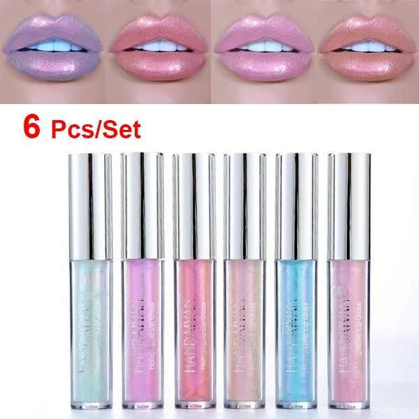 6pcs-set Lip Makeup Polarized Shiny Liquid Lip Balm Rich and Lasting Pigment Luminous Lip Gloss Lip Gloss Glaze Makeup