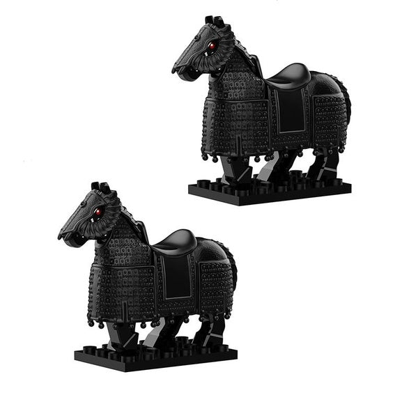 2Pcs Medieval Roman Armored Horse DIY Parts Building Blocks Bricks Toys Gifts