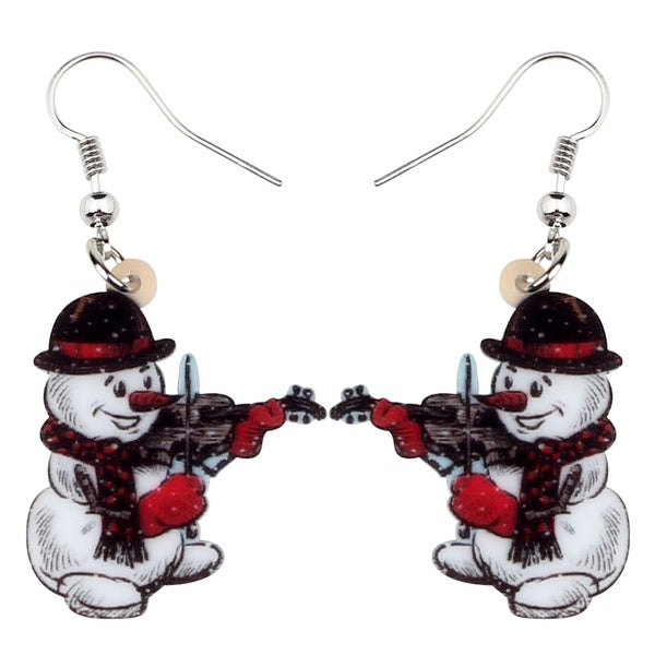 Acrylic Lovely Christmas Violin Hat Snowman Earrings Drop Dangle Festival Jewelry for Women Girls Teens Decoration Party Gift Charms
