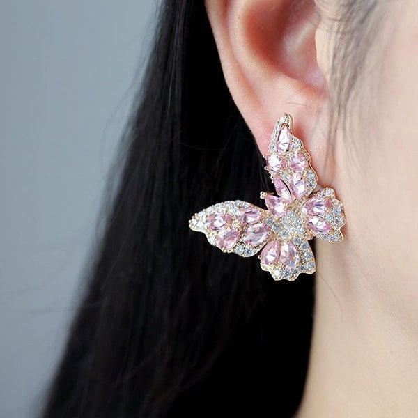 Elegant Ins Crystal Diamond Butterfly Earrings Jewelry Sweet Girly Pink Earrings Boudoir Honey Gift Accessories Matron Inn
