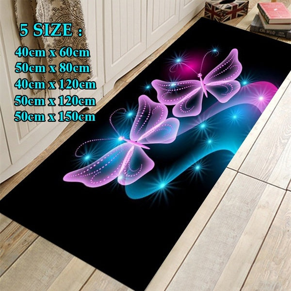 Tapis papillon 3D Tapis de coureur Tapis antidérapant pour entrée, couloir pour salon, chambre et cuisine (Couleur: bleu foncé, noir, violet, violet